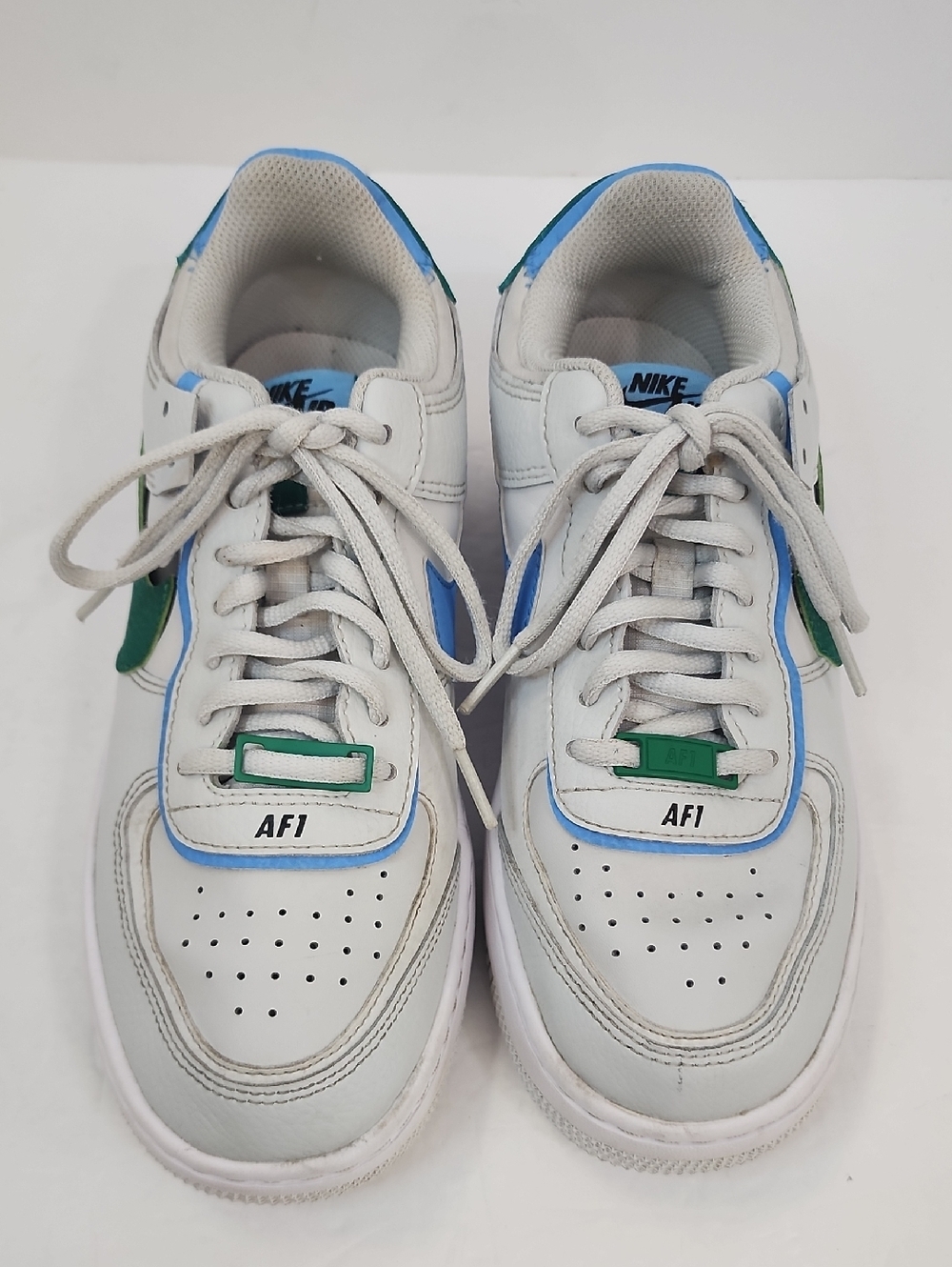 Nike Air Force 1 White Blue Green Low Top Sneakers Shoes Size 7 - Picture 2 of 13